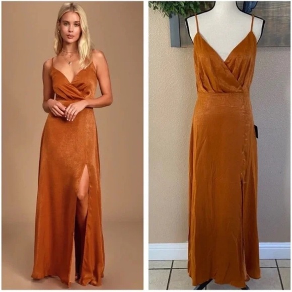 Lulus Constantine Rust Orange Satin Maxi Dress Size S Formal Dance Prom Cocktail - Picture 10 of 10
